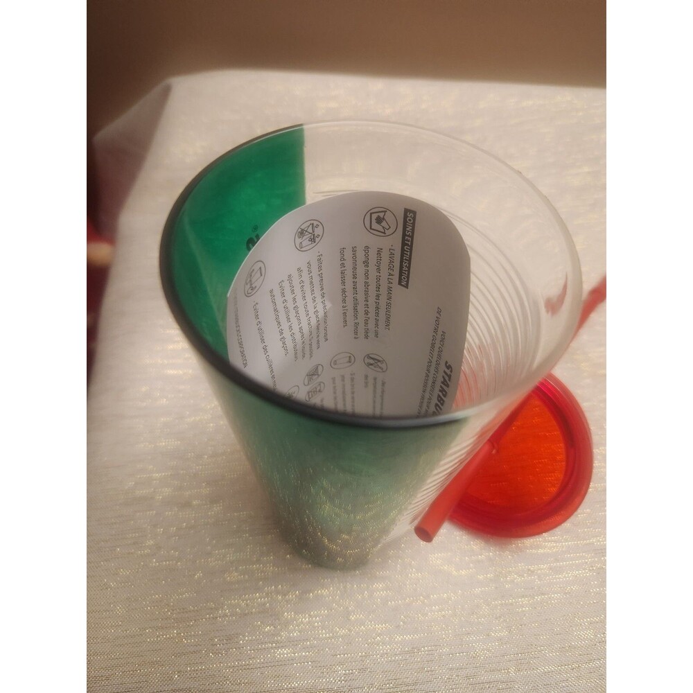 Starbucks Christmas 2021 Red Green Clear Glass Tumbler Cup 18oz Holiday Ribbed - Picture 4 of 4